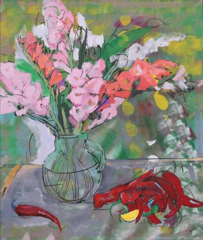 Абстрактна картина з квітами GLADIOLUSES купити картину для сучасного інтер'єру Украіна