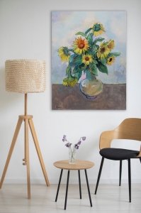 Картина натюрморт з квітами соняхами SUNFLOWERS живопис для сучасних інтер'єрів