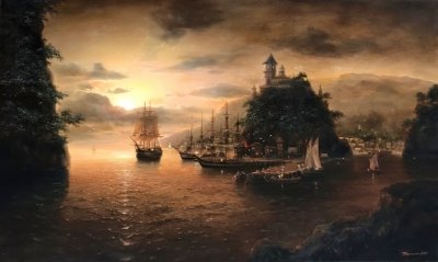 Картина олією морський пейзаж «Вечірній берег» купити сучасний живопис Україна